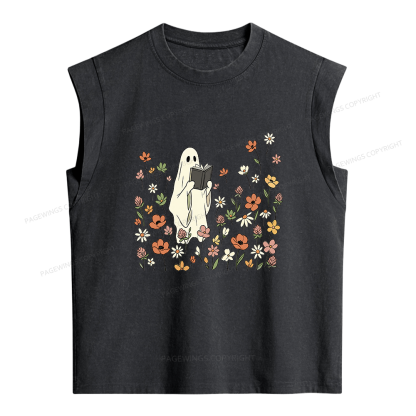 Pagewings Reading Ghost  Women's Washed Tank Top