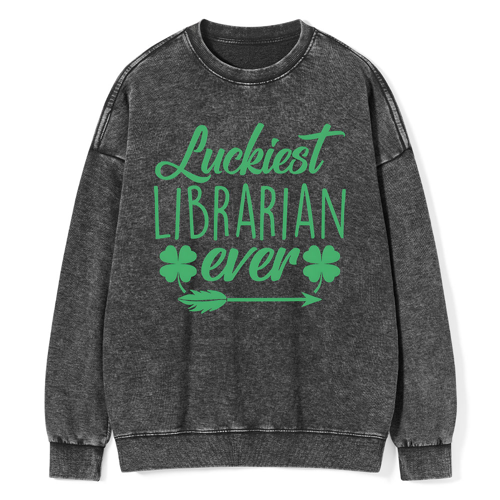 Pagewings Luckiest Librarian Unisex Washed Sweatshirt
