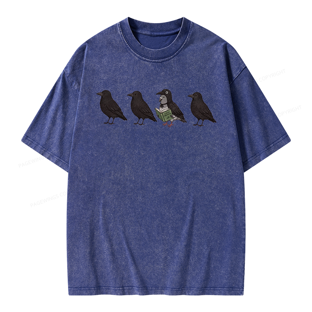 Pagewings Funny Crow Pigeon Unisex Washed T-shirt