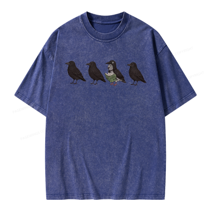 Pagewings Funny Crow Pigeon Unisex Washed T-shirt