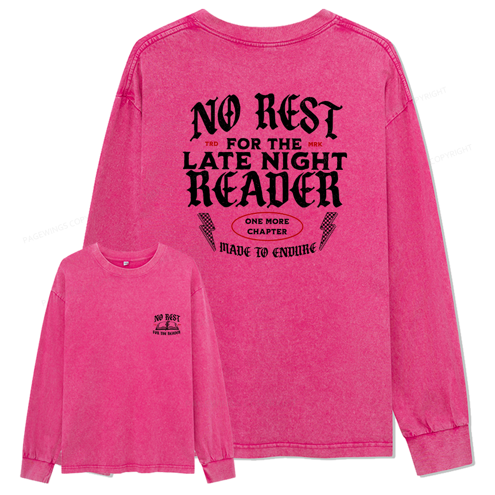 Pagewings No Rest For The Late Night Reader Unisex Washed Long Sleeve T-shirt