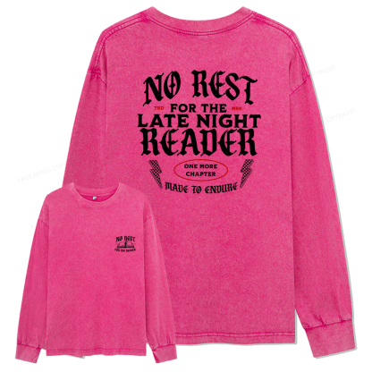 Pagewings No Rest For The Late Night Reader Unisex Washed Long Sleeve T-shirt