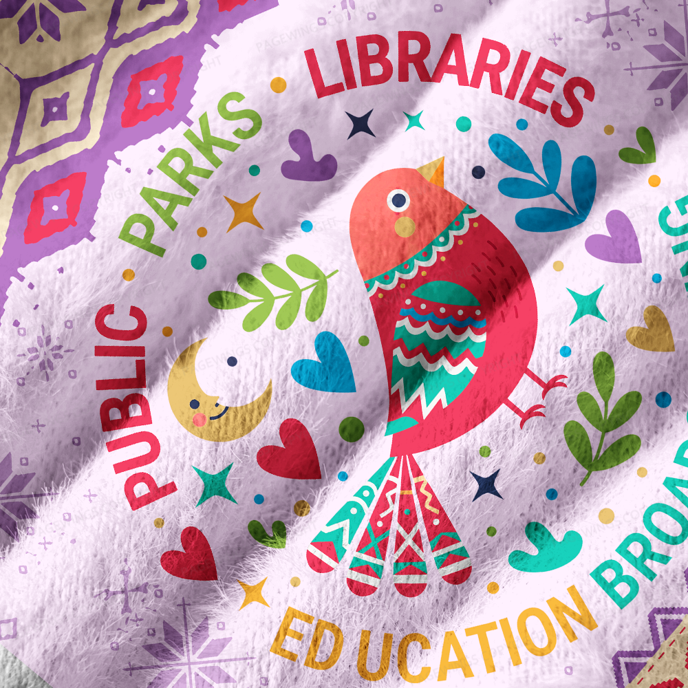 Pagewings Public Parks Libraries Education Broadcasting Crow Off Shoulder Ugly Knit Sweater