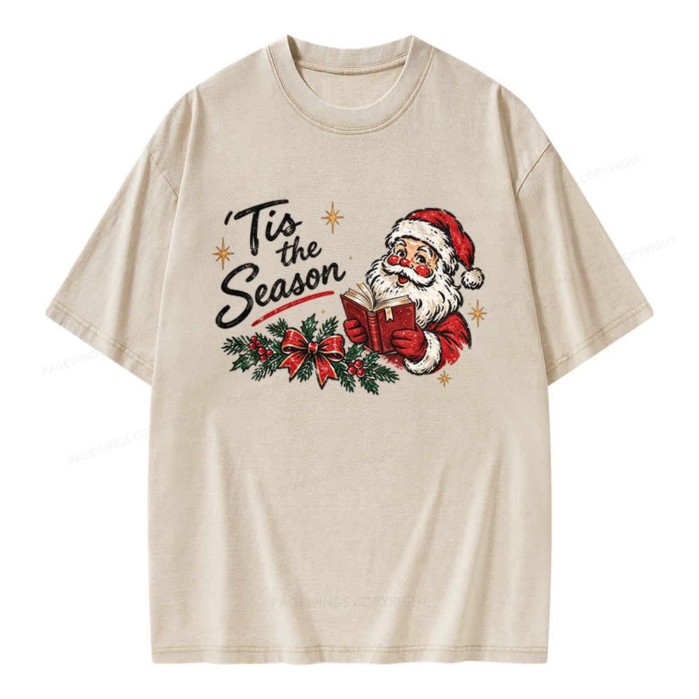 Pagewings Tis The Season Santa Unisex Washed T-shirt