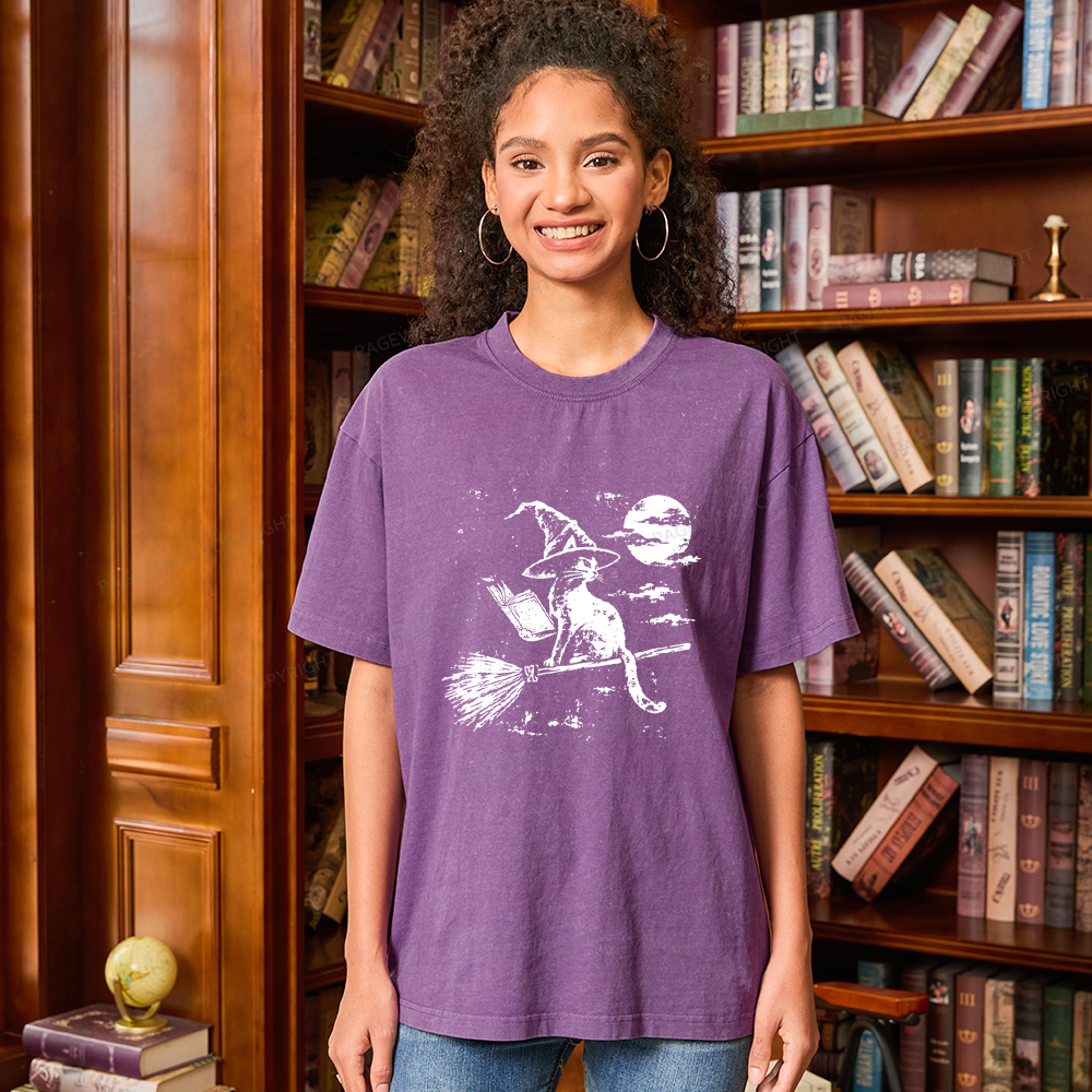 Pagewings Witchy Cat Unisex Washed T-shirt