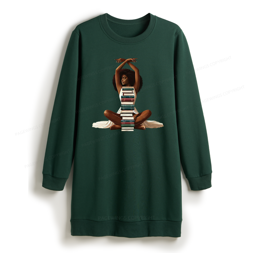 Pagewings Black Girl Reading Sweatshirt Dress