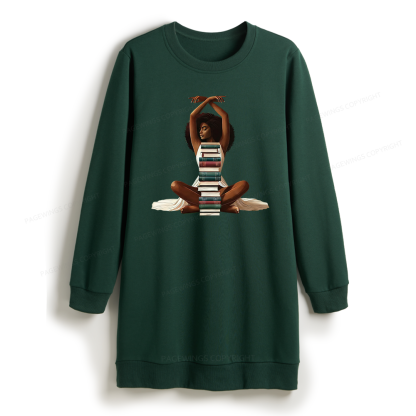 Pagewings Black Girl Reading Sweatshirt Dress