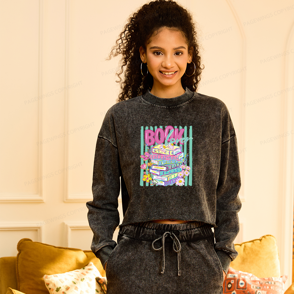 Pagewings Floral Bookish Washed Crop Sweatshirt