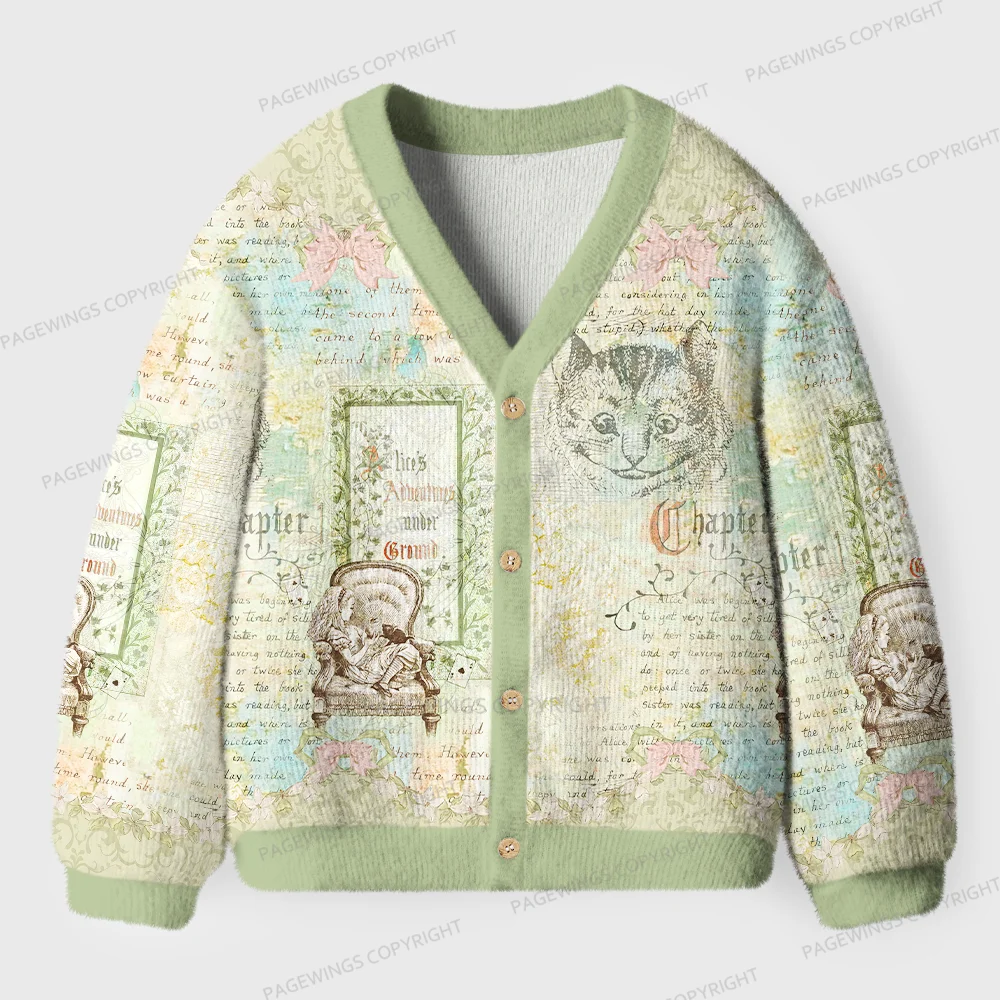 Pagewings  Vintage Cat And Book  Unisex Ugly Cardigan Sweaters