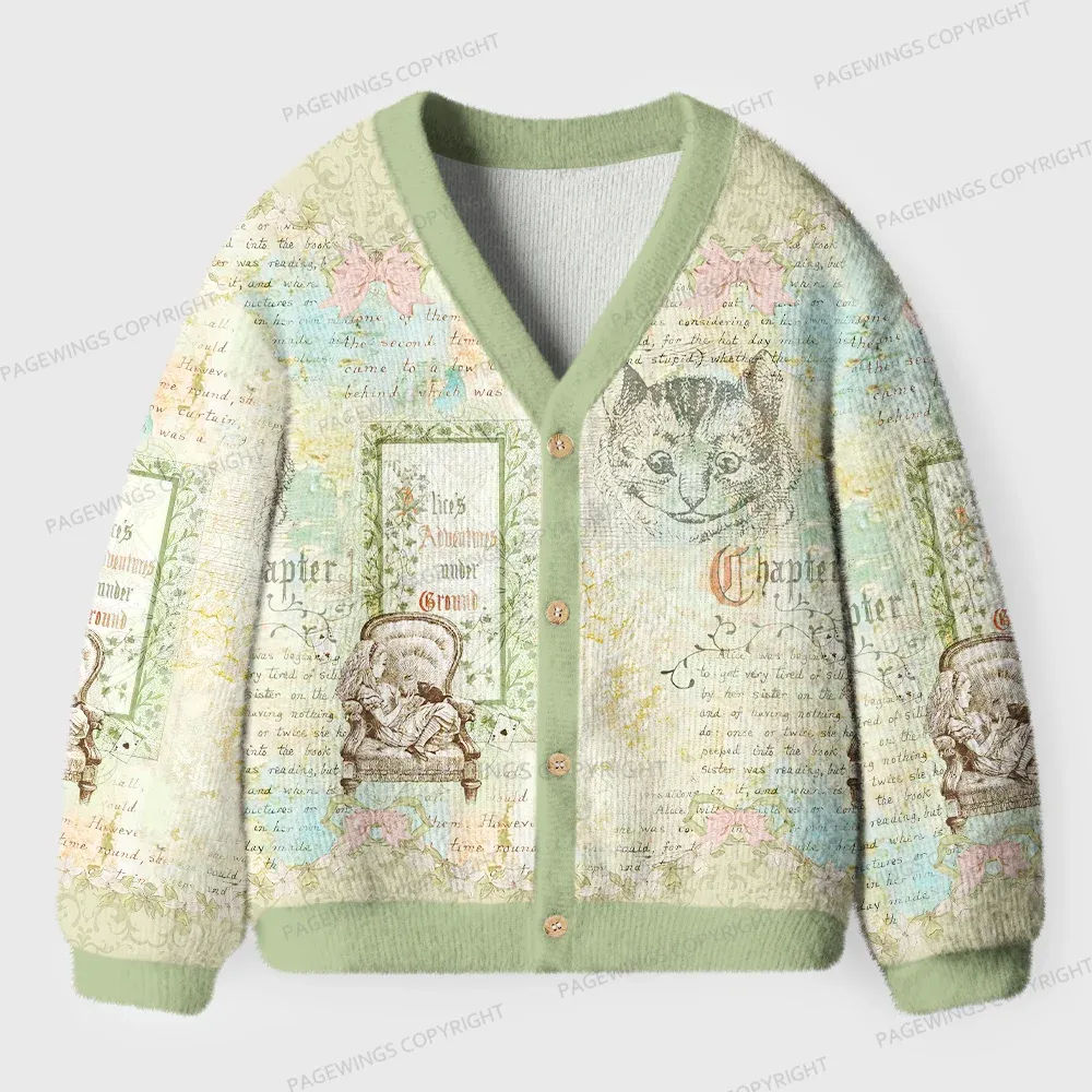 Pagewings Vintage Cat And Book Unisex Ugly Cardigan Sweaters