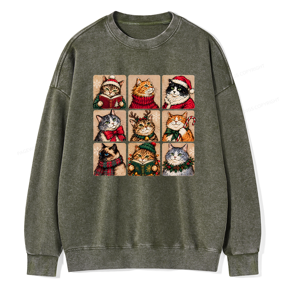 Pagewings Christmas Cats Unisex Washed Sweatshirt