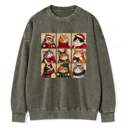 Pagewings Christmas Cats Unisex Washed Sweatshirt