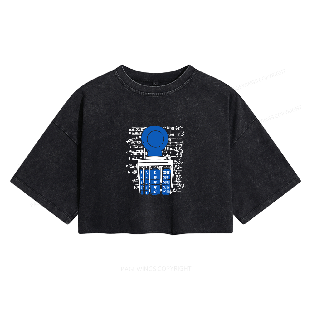 Pagewings Books Library Stamp Women's Washed Cropped T-shirt