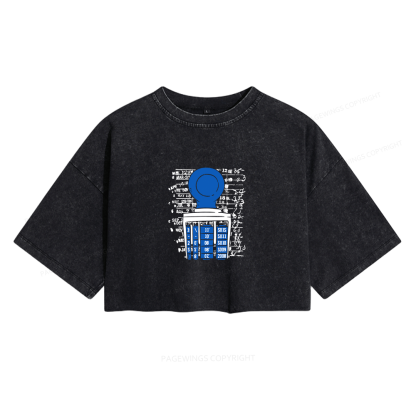 Pagewings Books Library Stamp Women's Washed Cropped T-shirt