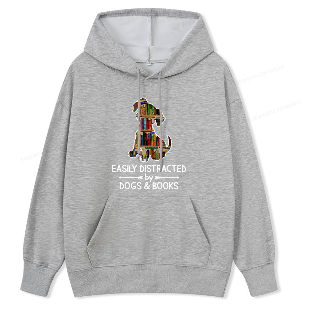 Pagewings Easily Distracted By Dogs And Books Unisex Classic Hoodie
