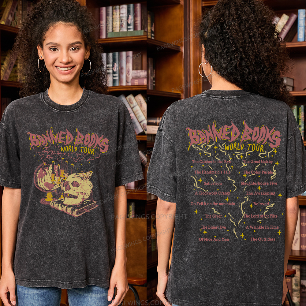 Pagewings Banned Books World Tour Unisex Washed T-shirt