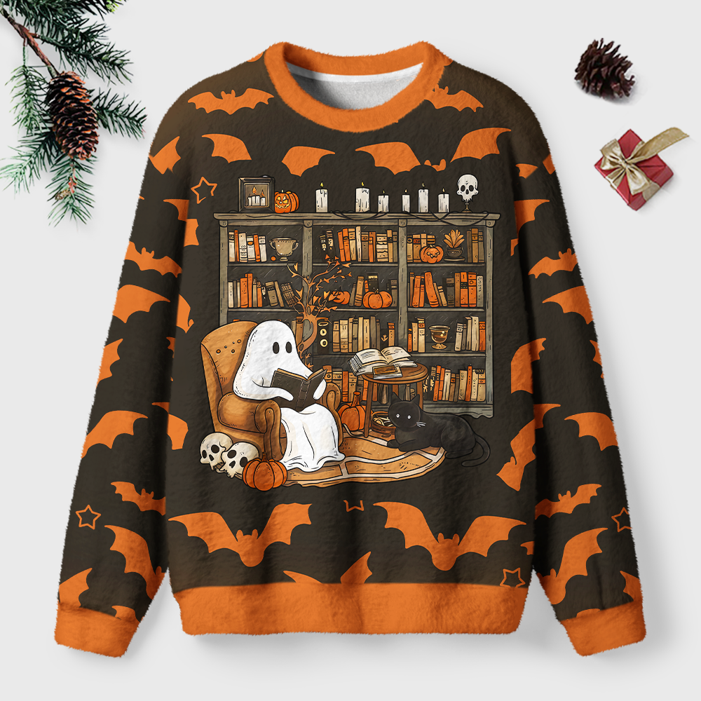 Pagewings Halloween Bookish Unisex Ugly Light Knit Sweatshirt