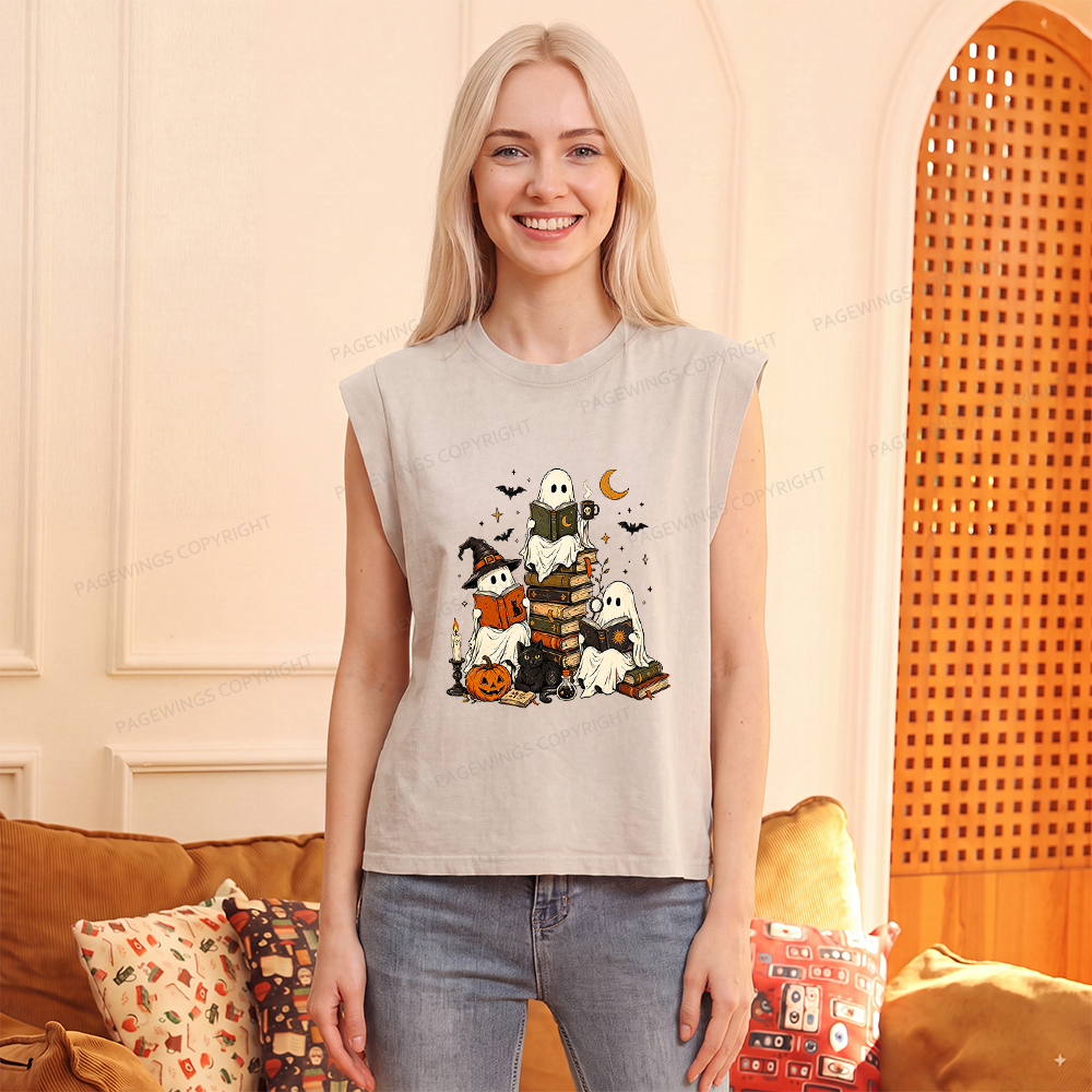 Pagewings Halloween Book Club Women's Washed Tank Top