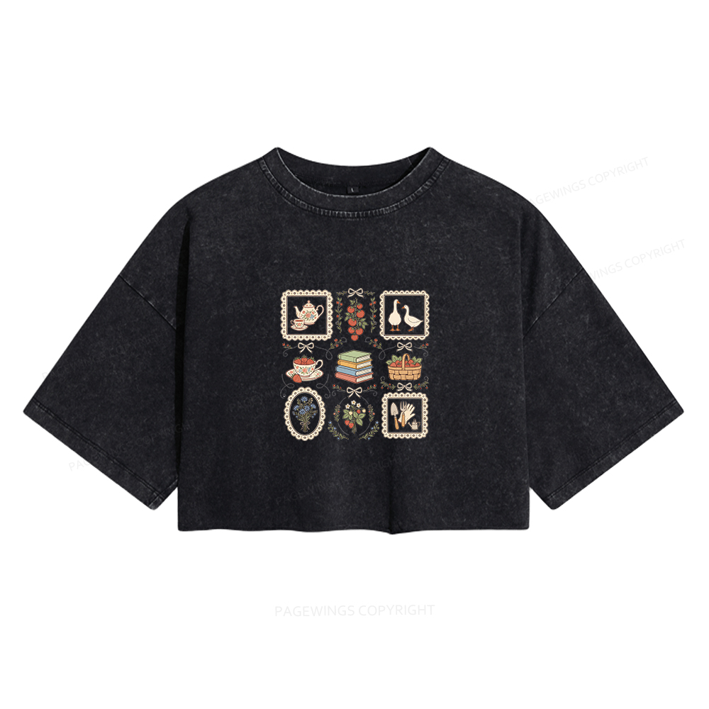 Pagewings Goose Reading Women's Washed Cropped T-shirt