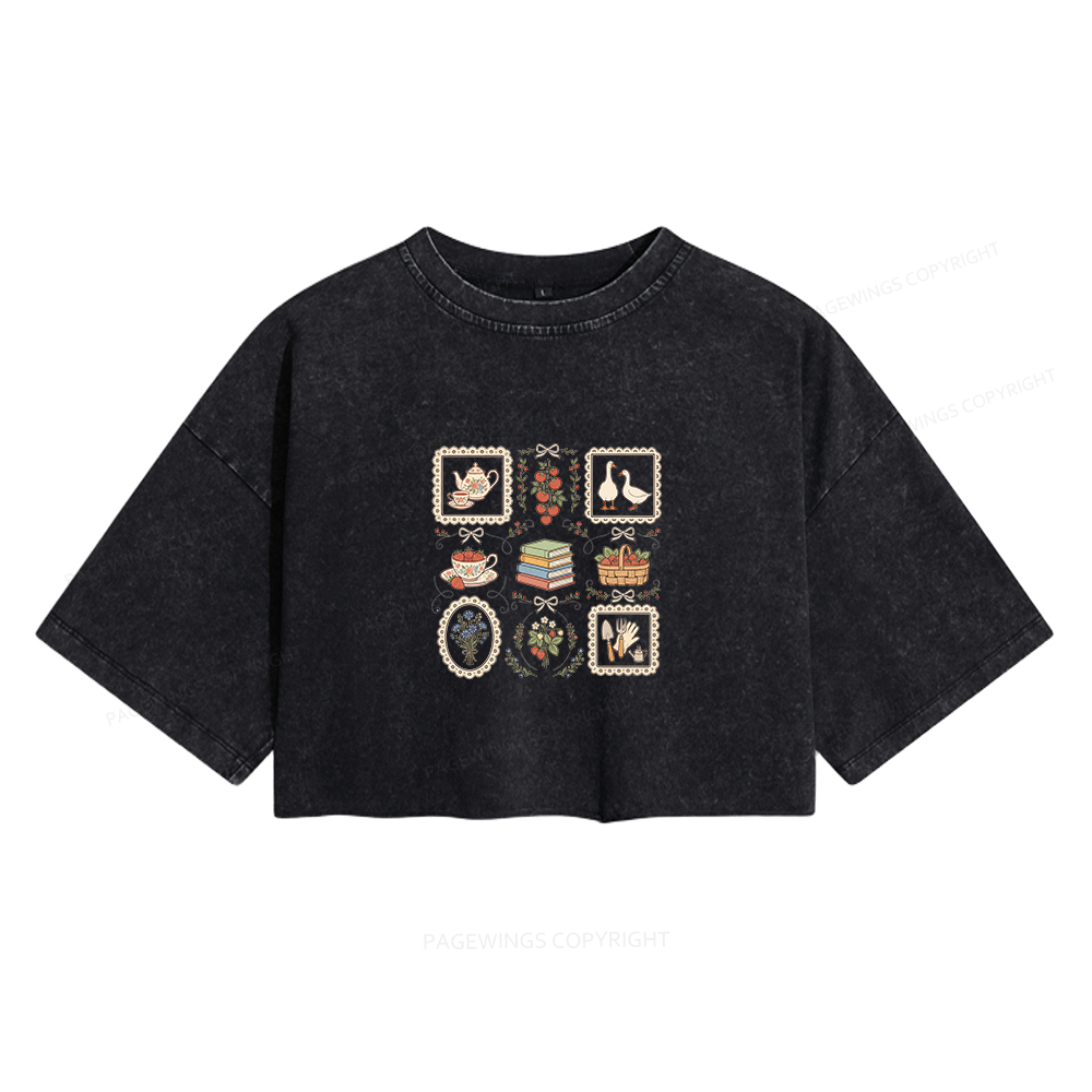 Pagewings Goose Reading Women's Washed Cropped T-shirt
