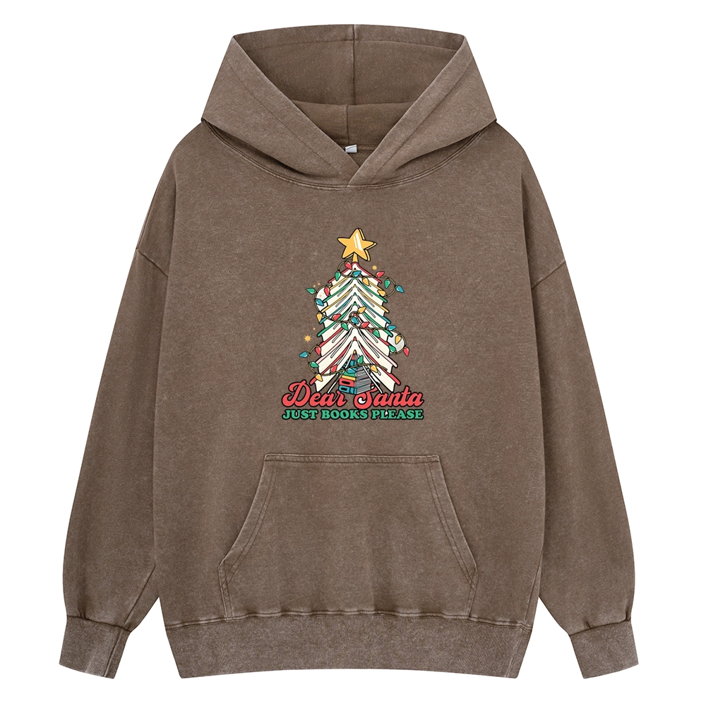 Pagewings Christmas Dear Santa Just Books Please Unisex Washed Hoodie