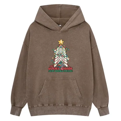 Pagewings Christmas Dear Santa Just Books Please Unisex Washed Hoodie