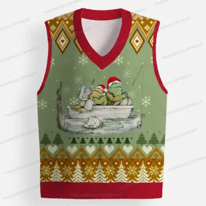 Pagewings Frog And Toad Unisex V-Neck Ugly Knit Vest