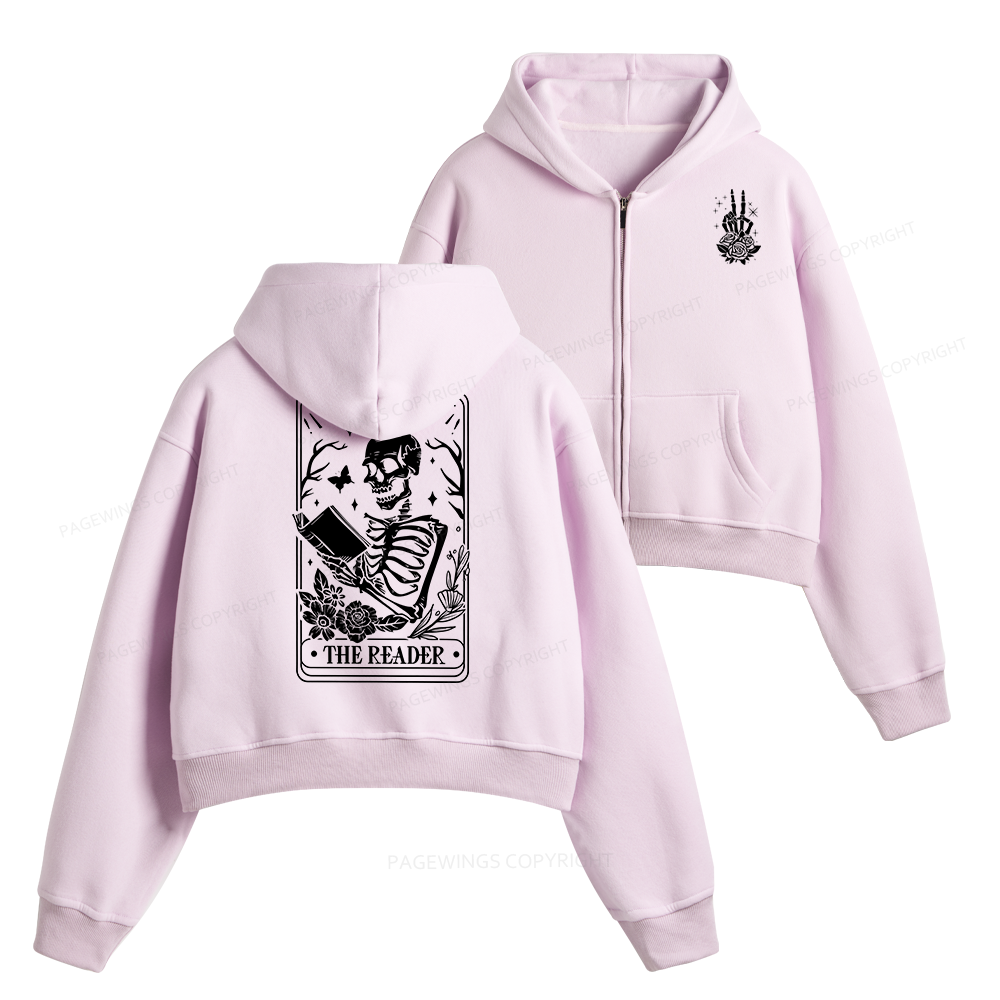Pagewings The Reader Tarot Card Front And Back Printing Fleece Zip-Up Hoodie