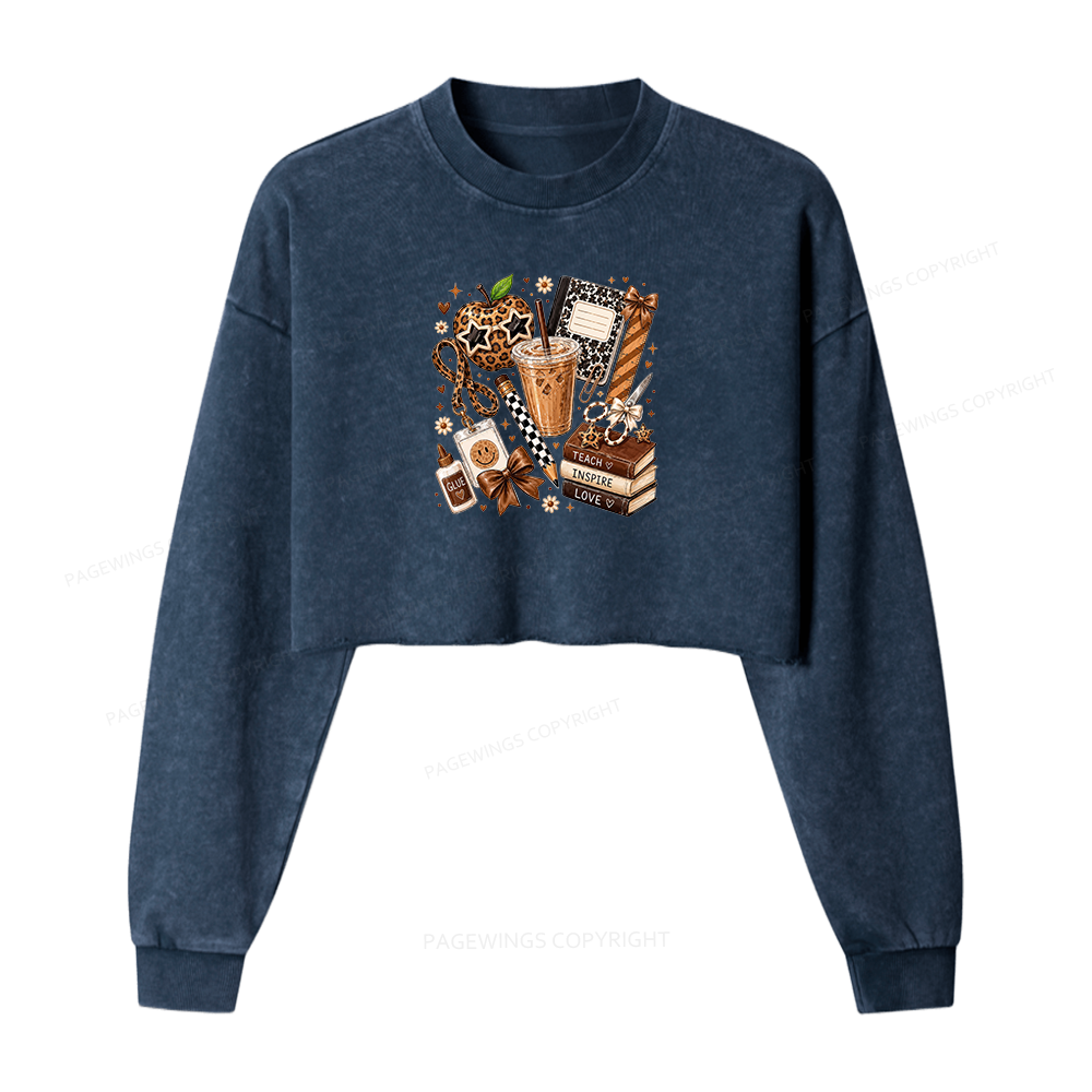 Pagewing Leopard Teacher Book Washed Crop Sweatshirt
