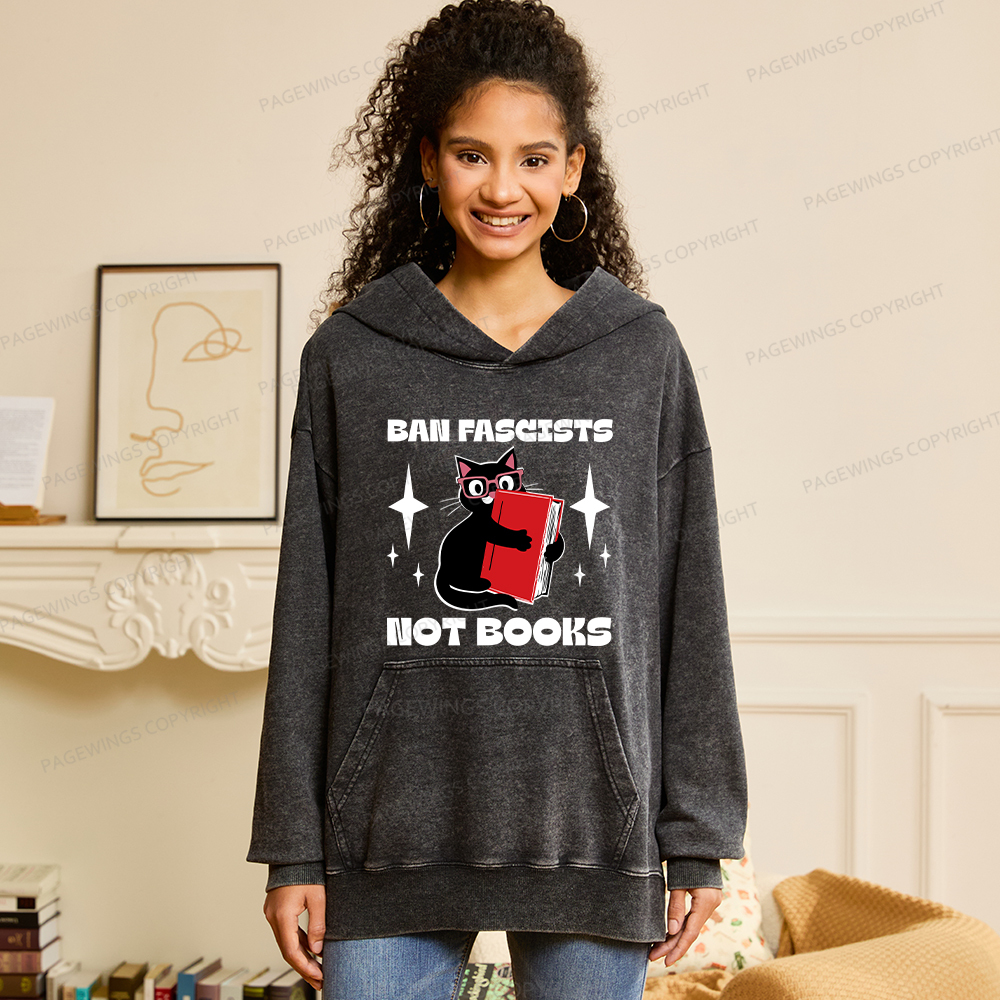 Pagewings Ban Fascists Not Books Unisex Washed Hoodie