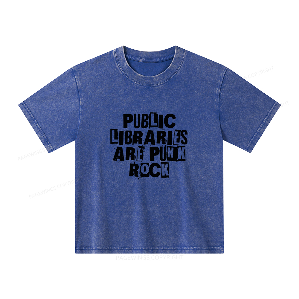 Pagewings Public Libraries Are Punk Rock Unisex Kids Washed T-shirt