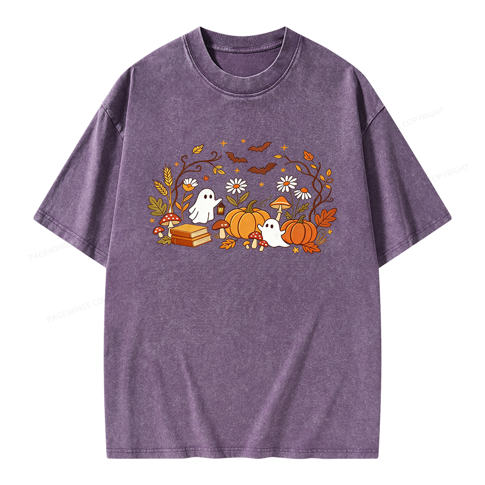 Pagewings Halloween Ghost Unisex Washed T-shirt
