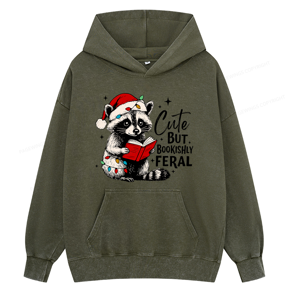Pagewings Cute But Feral Unisex Washed Hoodie
