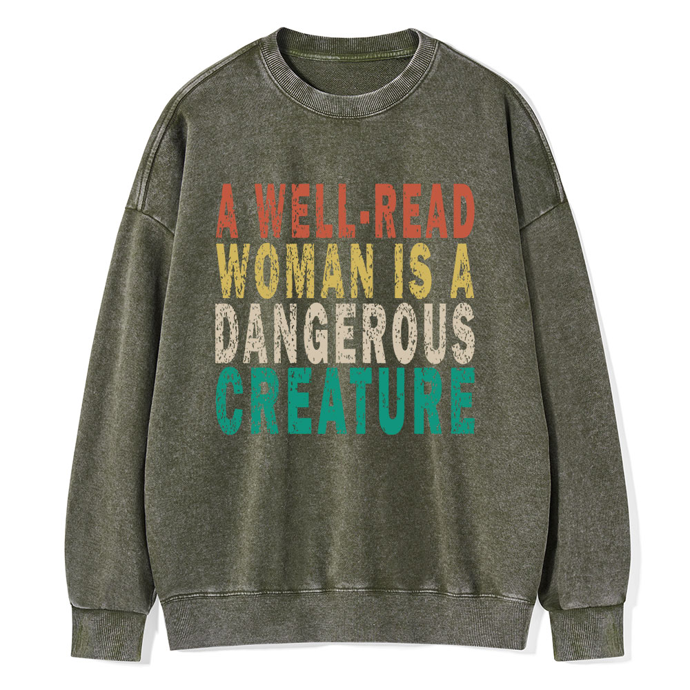 Pagewings A Well-Read Woman Is A Dangerous Creature Unisex Washed Sweatshirt