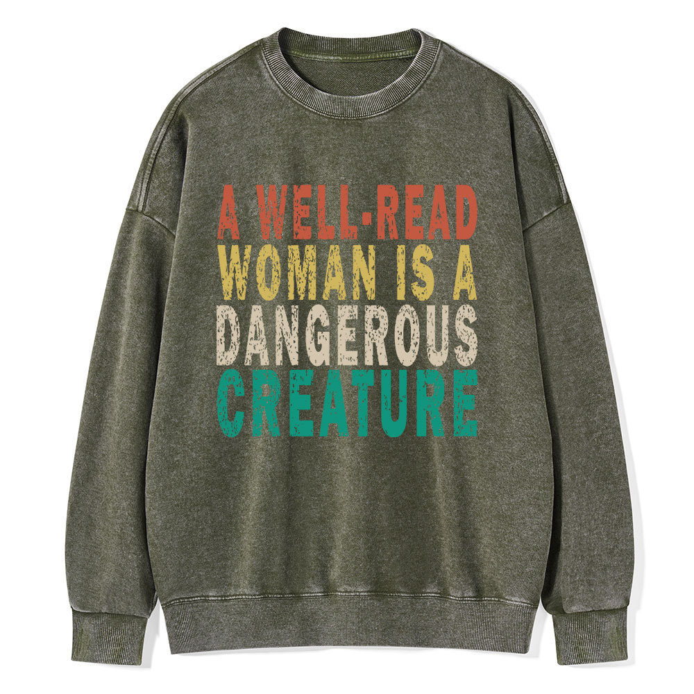 Pagewings A Well-Read Woman Is A Dangerous Creature Unisex Washed Sweatshirt