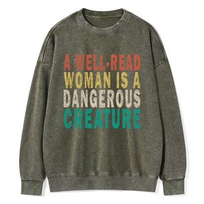 Pagewings A Well-Read Woman Is A Dangerous Creature Unisex Washed Sweatshirt