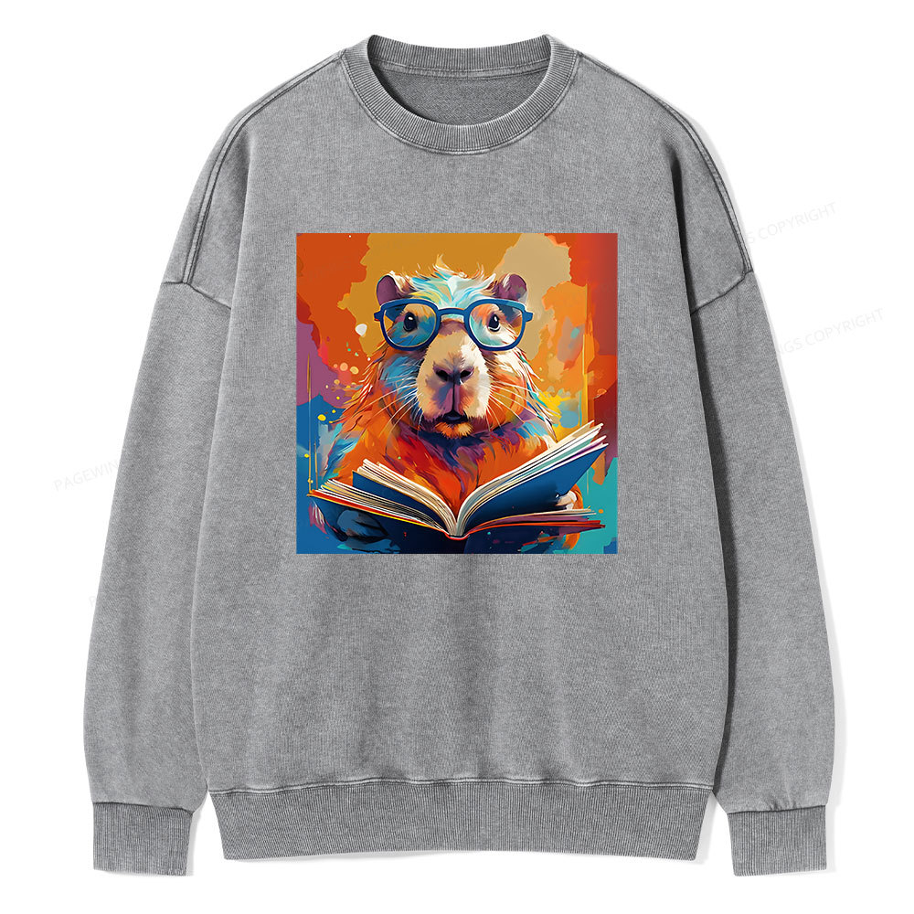 Pagewings Reading Capybar Unisex Washed Sweatshirt