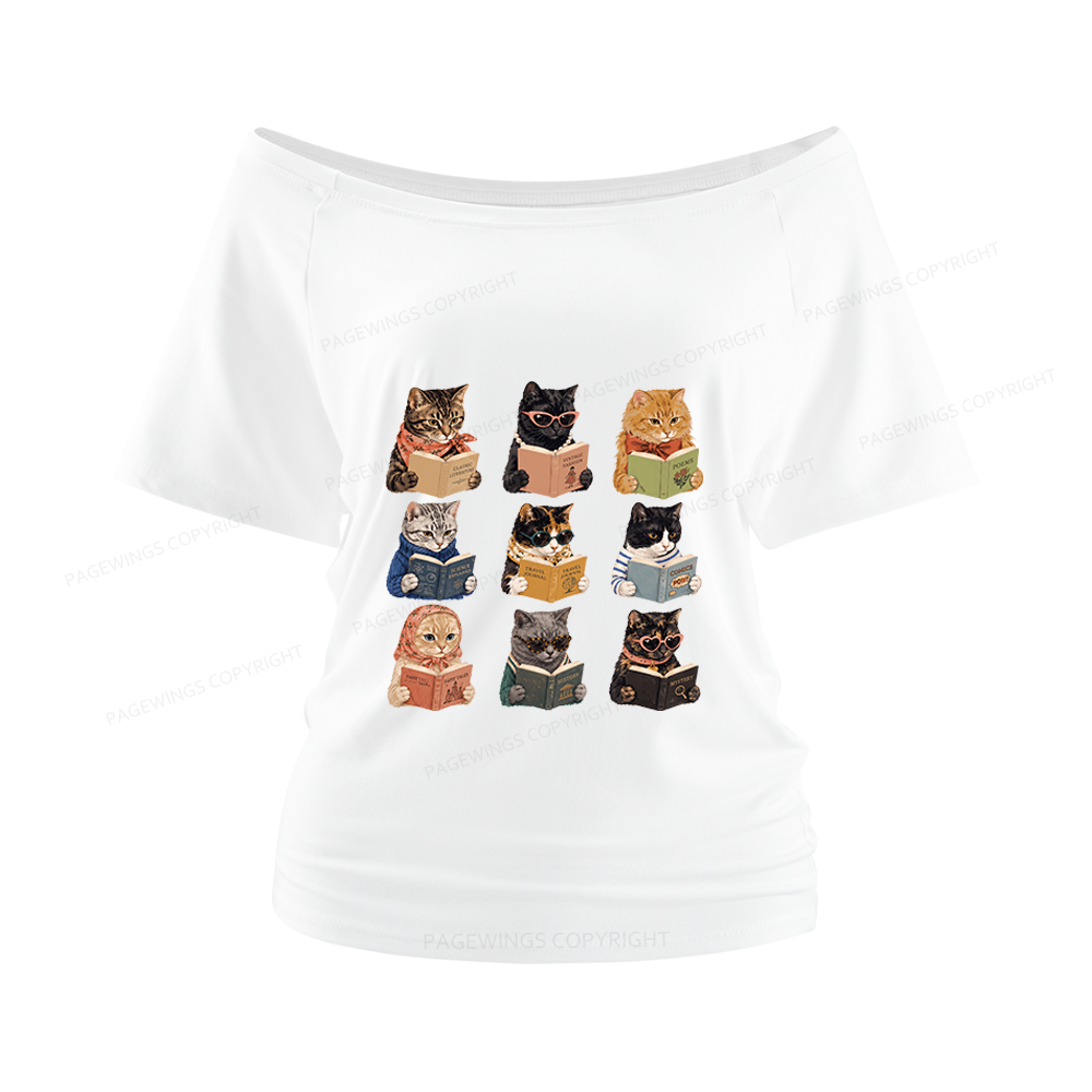 Pagewings Fashion Book Lover Women Off Shoulder T-shirts