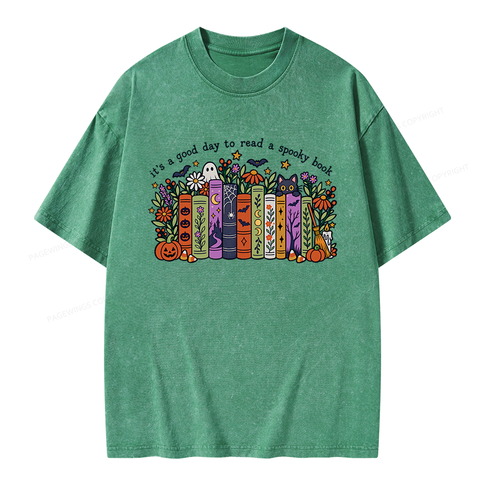 Pagewings Halloween Reading Unisex Washed T-shirt