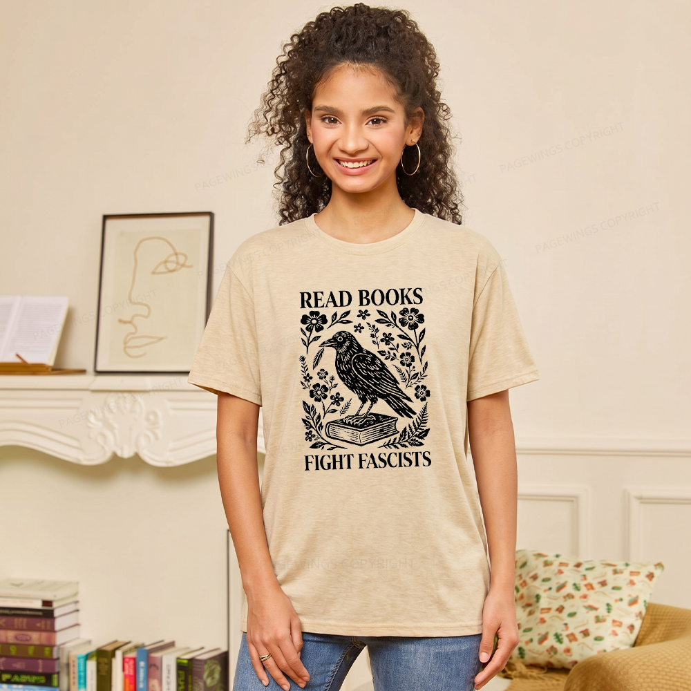 Pagewings Read Books Fight Fascists Unisex Heather T-Shirt