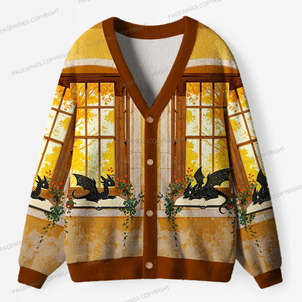 Pagewings Dragons Reading Unisex Ugly Cardigan Sweaters