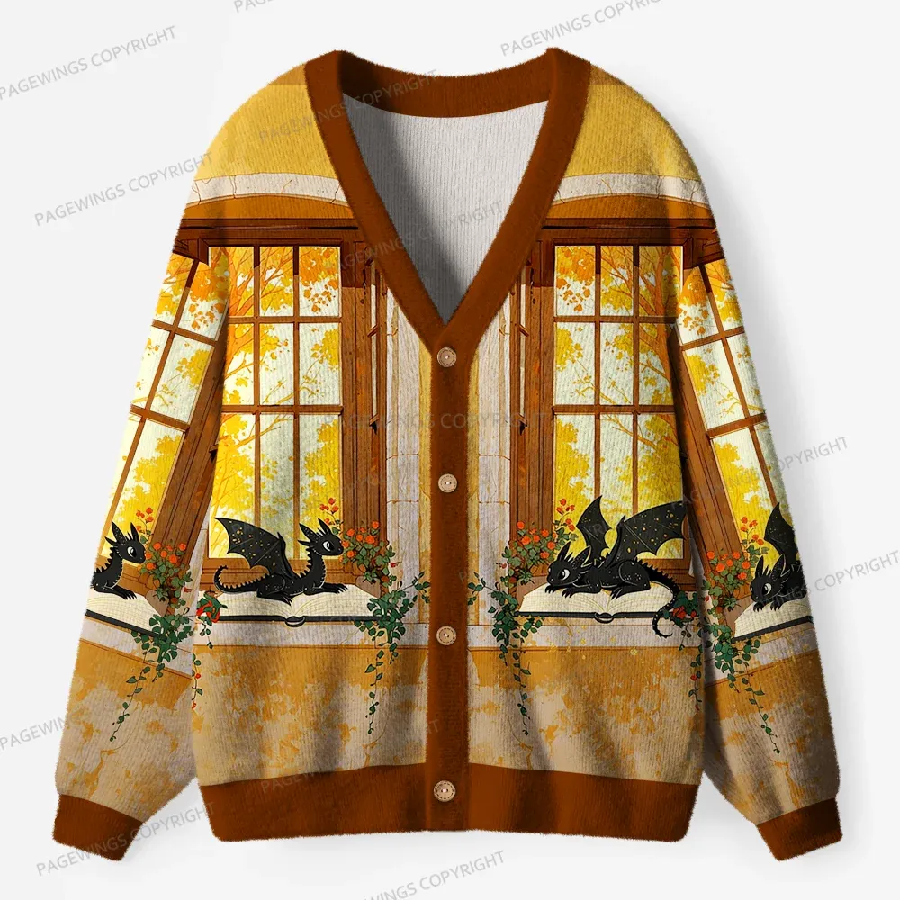 Pagewings Dragons Reading Unisex Ugly Cardigan Sweaters