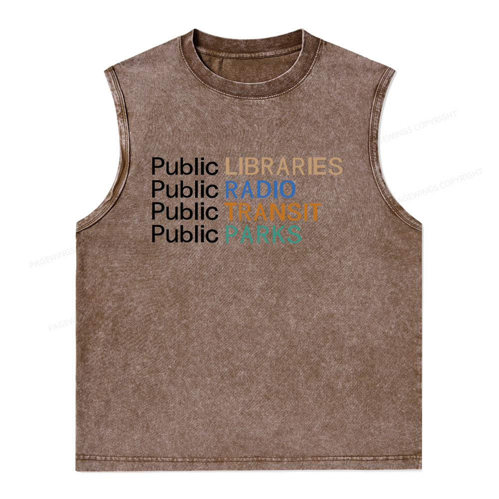 Pagewings Public Libraries Radio Transit Parks Unisex Washed Tank Top