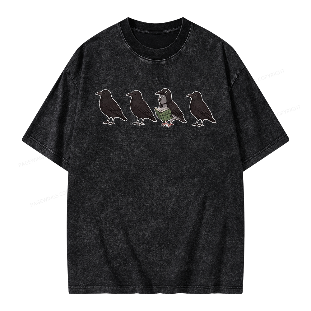 Pagewings Funny Crow Pigeon Unisex Washed T-shirt
