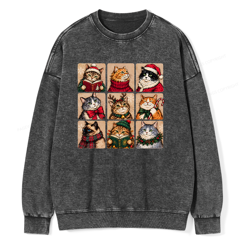 Pagewings Christmas Cats Unisex Washed Sweatshirt