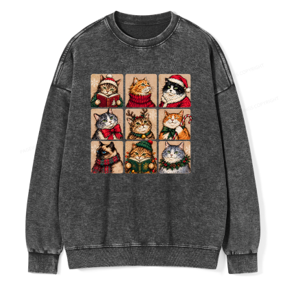 Pagewings Christmas Cats Unisex Washed Sweatshirt