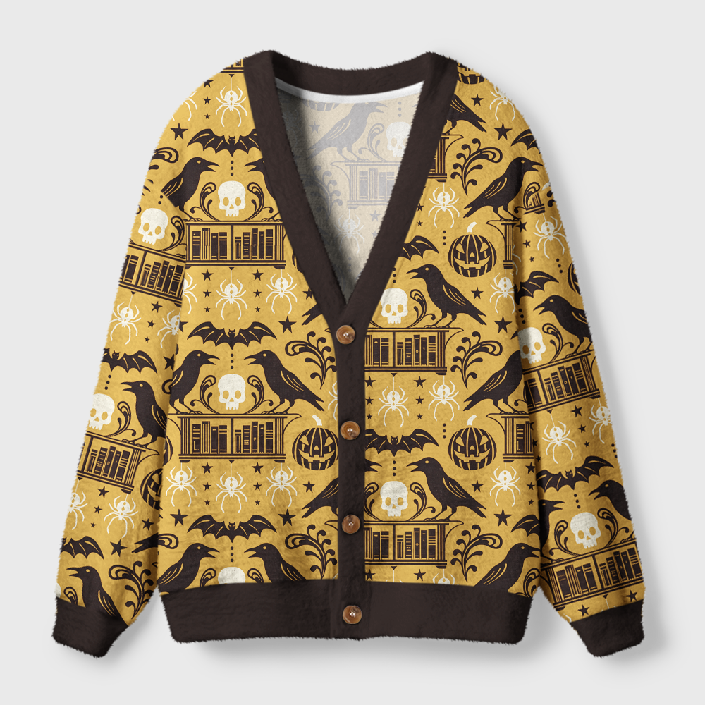 Pagewings Reading Crow Light Knit Unisex Cardigan Sweaters
