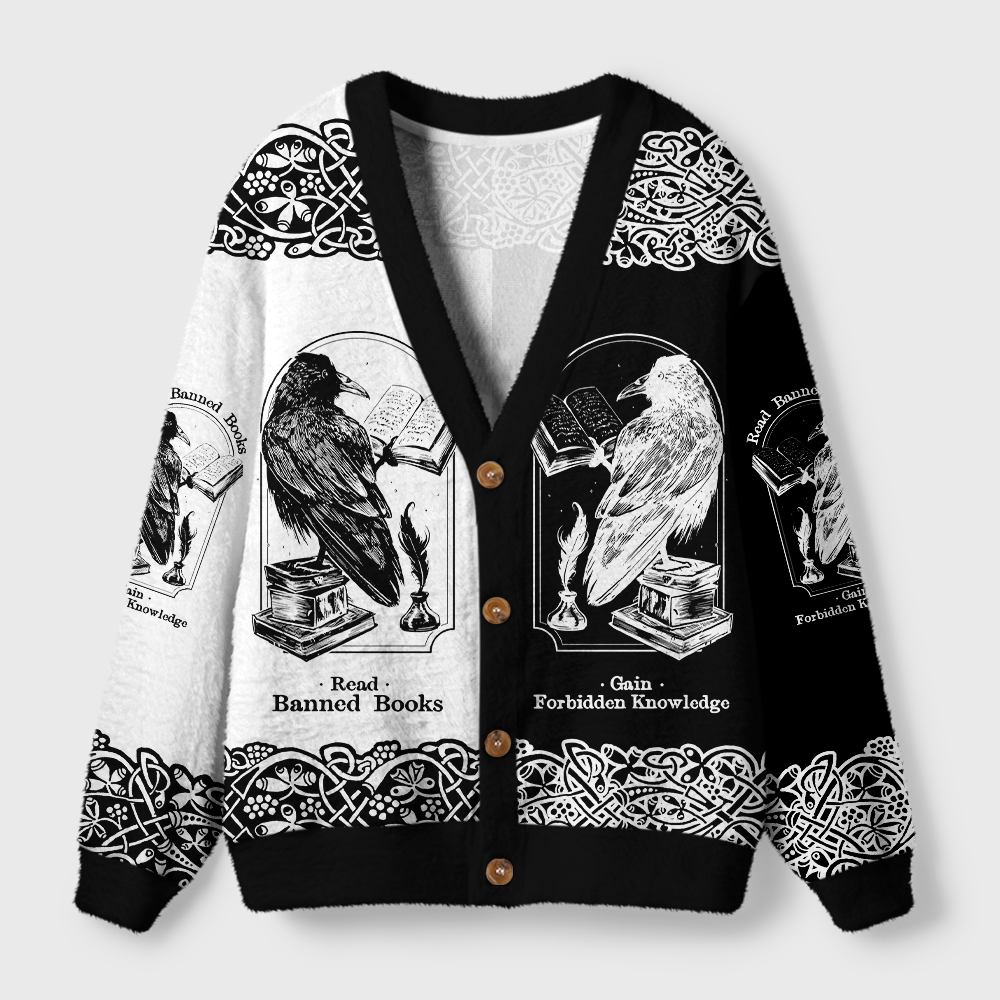 Pagewings Read Banned Books Light Knit Unisex Cardigan Sweaters