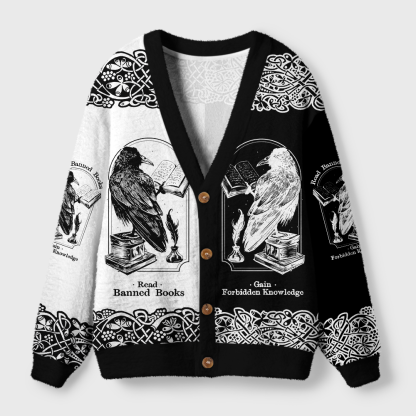 Pagewings Read Banned Books Light Knit Unisex Cardigan Sweaters