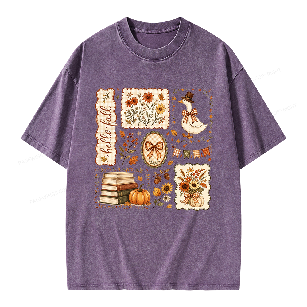 Pagewings Hello Fall Goose Unisex Washed T-shirt